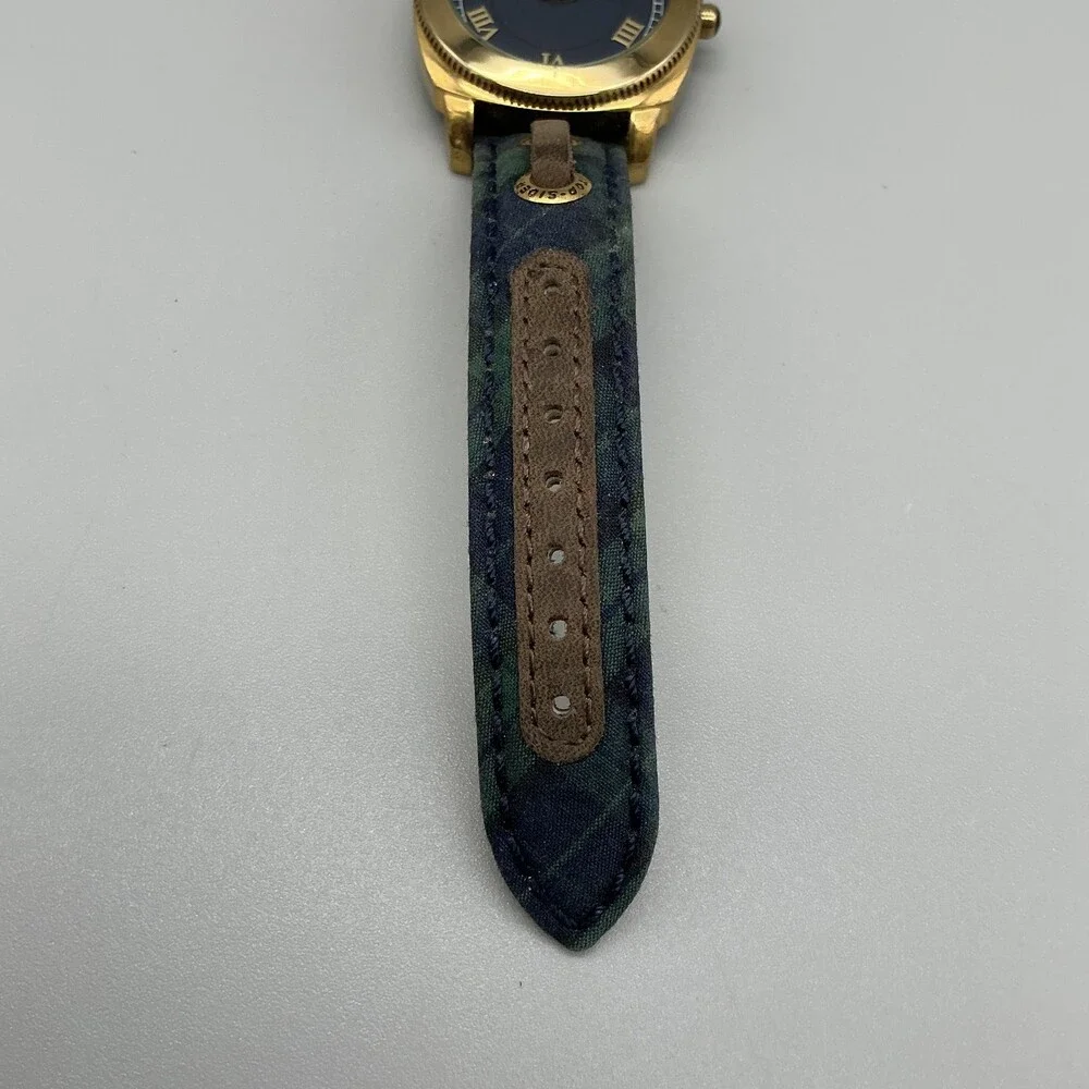 Sperry Top-Sider Mens Watch 38mm Blue Dial Gold Tone Plaid Strap New Battery